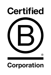 Logo van Certified B Corporation in zwart, met een grote letter "B" in een cirkel.