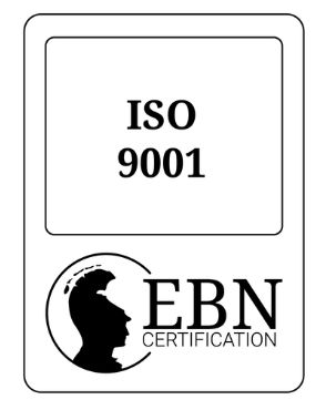 Certificeringslabel met de tekst "ISO 9001" en het logo van EBN Certification.