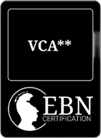 Zwart-wit logo van EBN Certification met "VCA**" tekst.