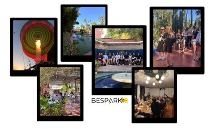 Collage van foto's van een teamuitje in Marrakesh ter gelegenheid van 10 jaar Bespark.